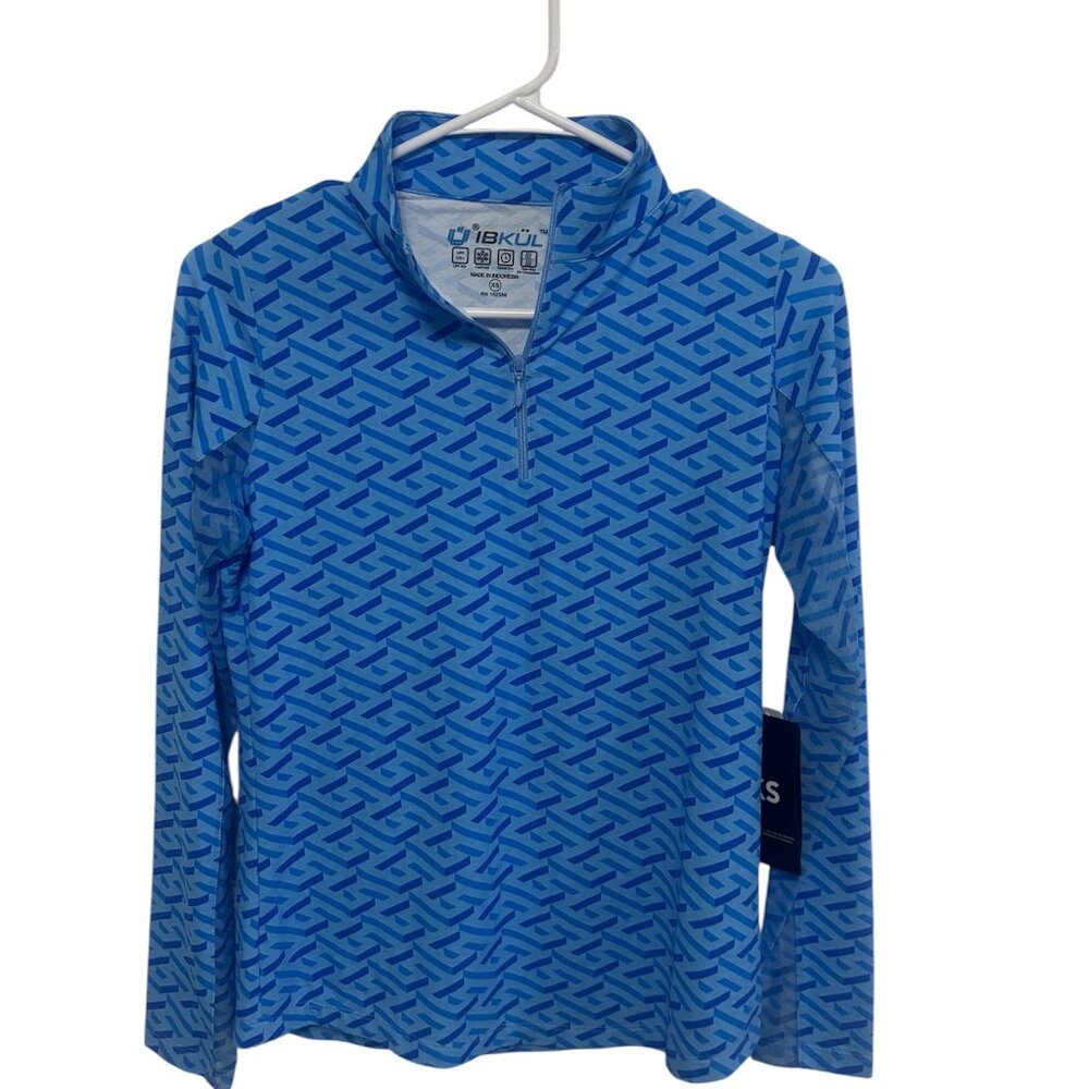Women’s IBKUL Vibrant Blue Patterned Long Sleeve Top.  Size XS.